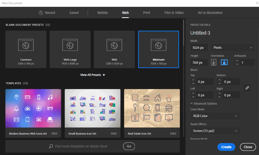 Adobe Illustrator  create newfile
