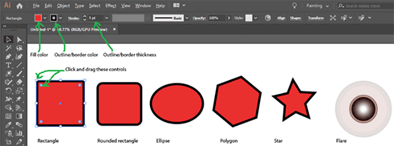Adobe Illustrator shapes on screen